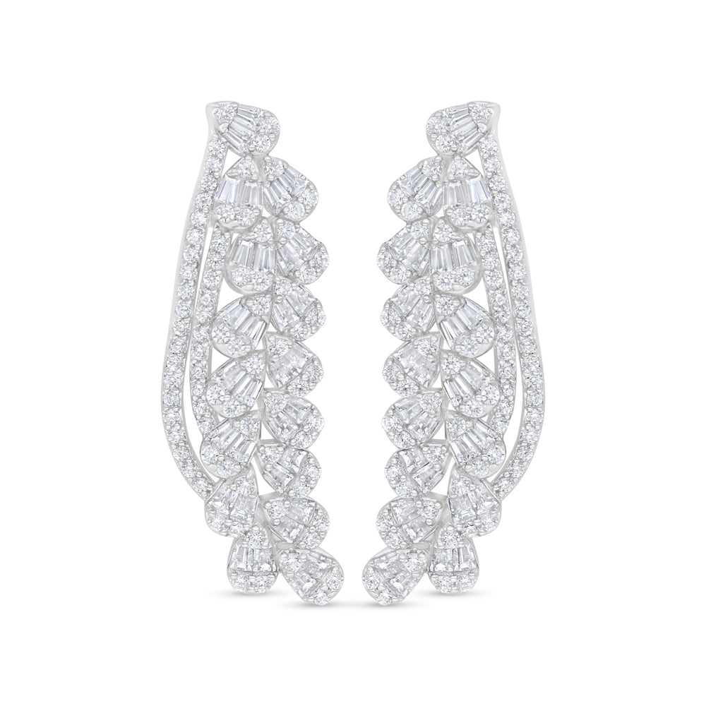 Sterling Silver 925 Earring Rhodium Plated Embedded With White Zircon
