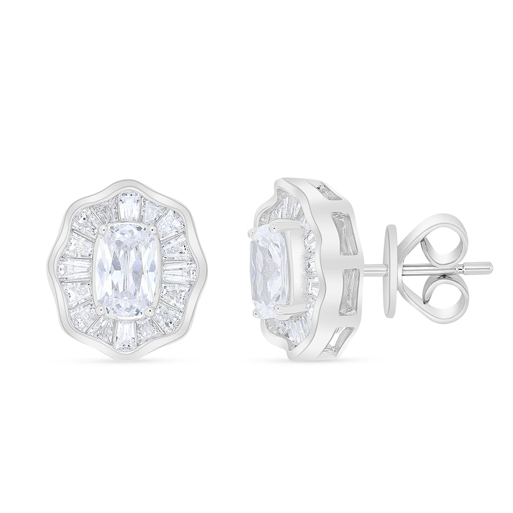 Sterling Silver 925 Earring Rhodium Plated Embedded With White Zircon
