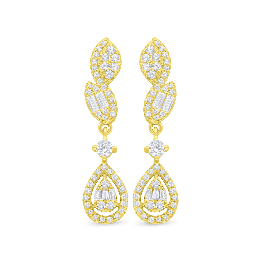 Sterling Silver 925 Earring Golden Plated Embedded With White Zircon
