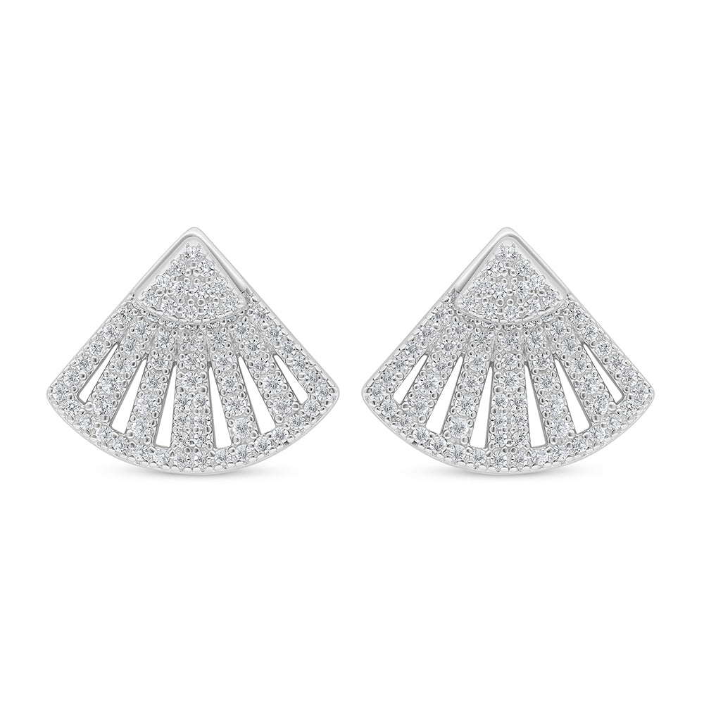 Sterling Silver 925 Earring Rhodium Plated Embedded With White Zircon