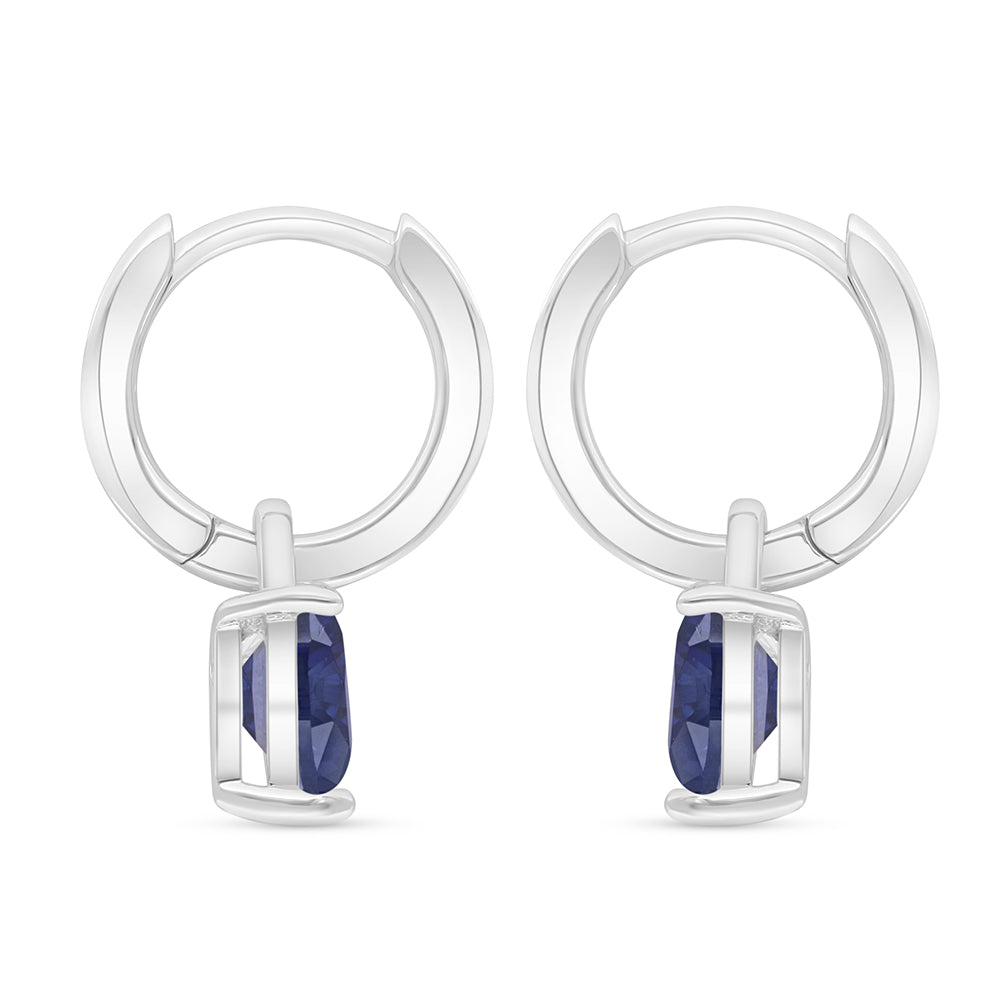 Sterling Silver 925 Earring Rhodium Plated Embedded With Sapphire Corundum And White Zircon