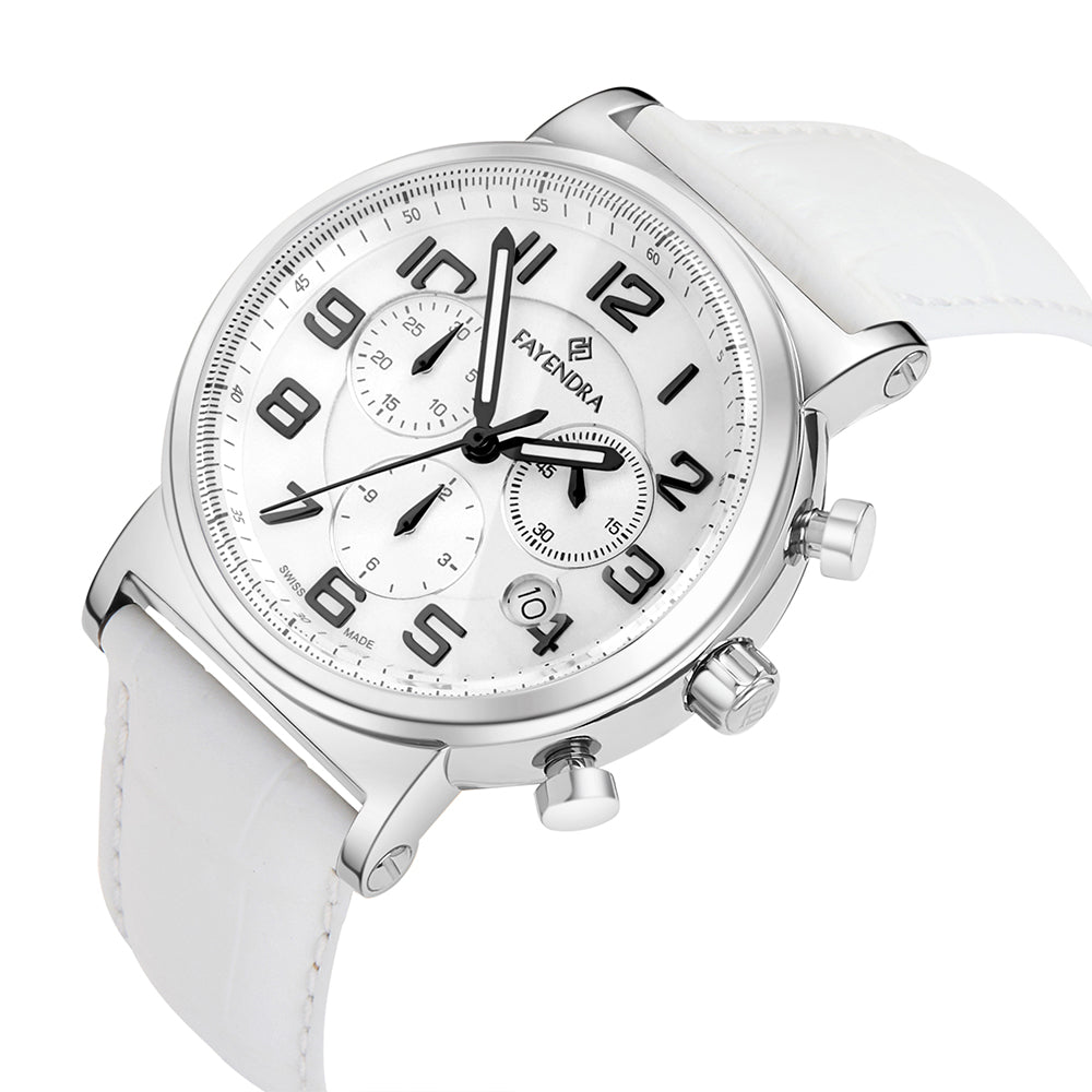 Stainless Steel 316L Watch Silver Color White Leather For Men - WHITE MOP DIAL