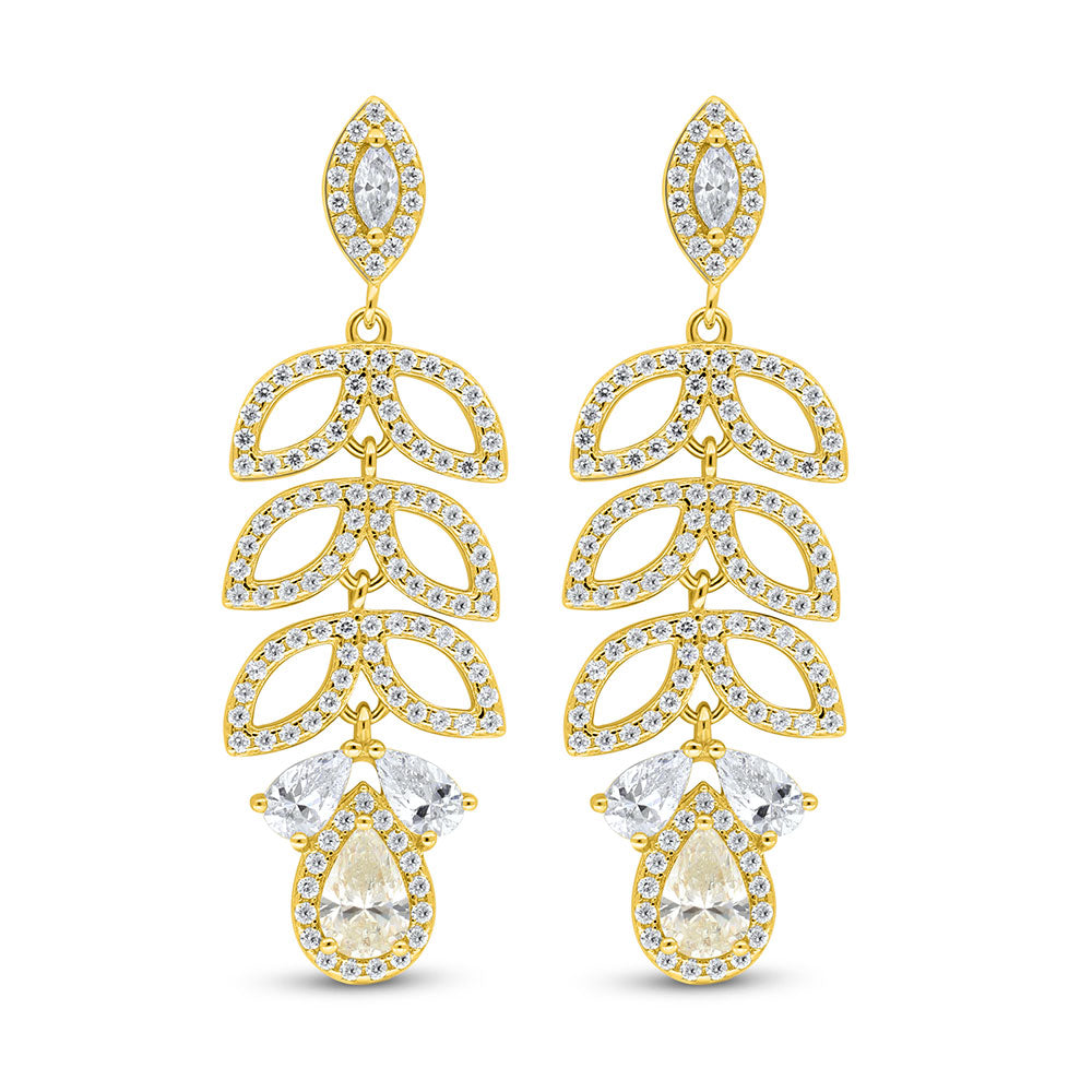 Sterling Silver 925 Earring Golden Plated Embedded With Diamond Color And White Zircon