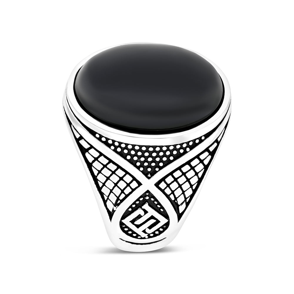 Sterling Silver 925 Ring Rhodium Plated Black Agate For Men