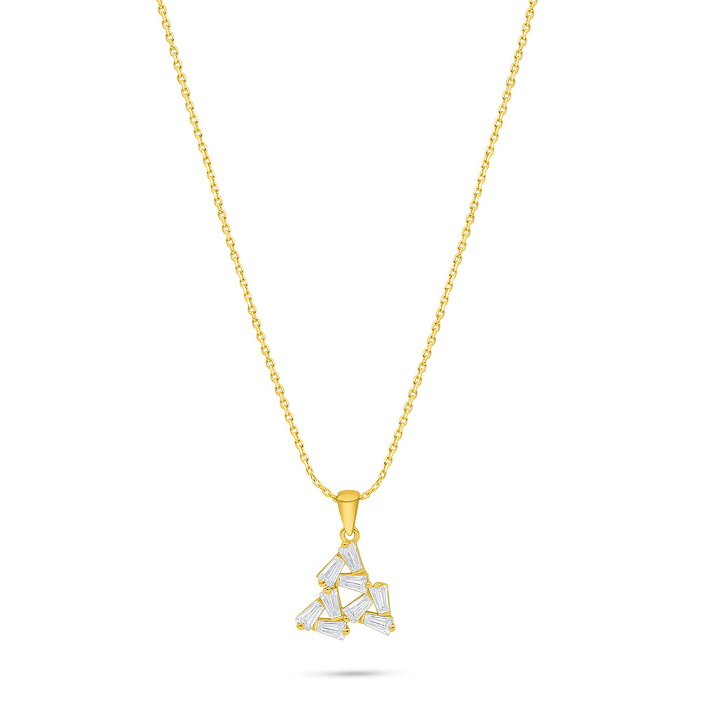 Sterling Silver 925 Necklace Golden Plated Embedded With White Zircon