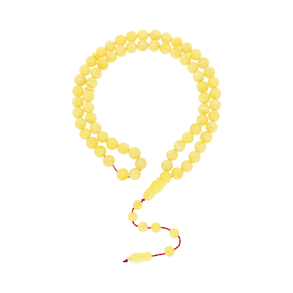 Rosary 66 Natural Yellow Amber Old Kaliningrad Milky Super First Grade Baltic Gold Beads Cabochon 10-11 mm
