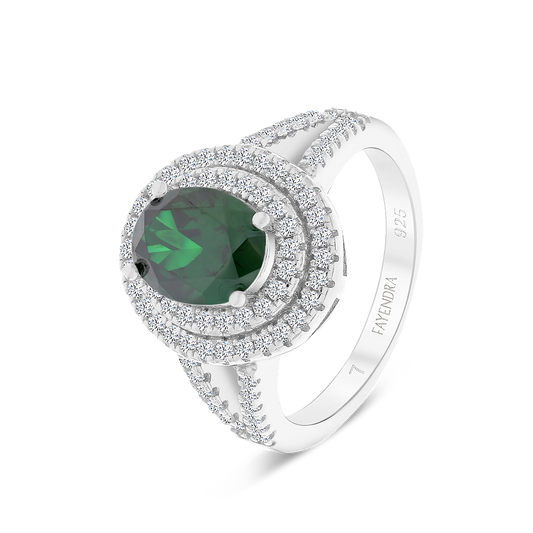 Sterling Silver 925 Ring Rhodium Plated Embedded With Emerald