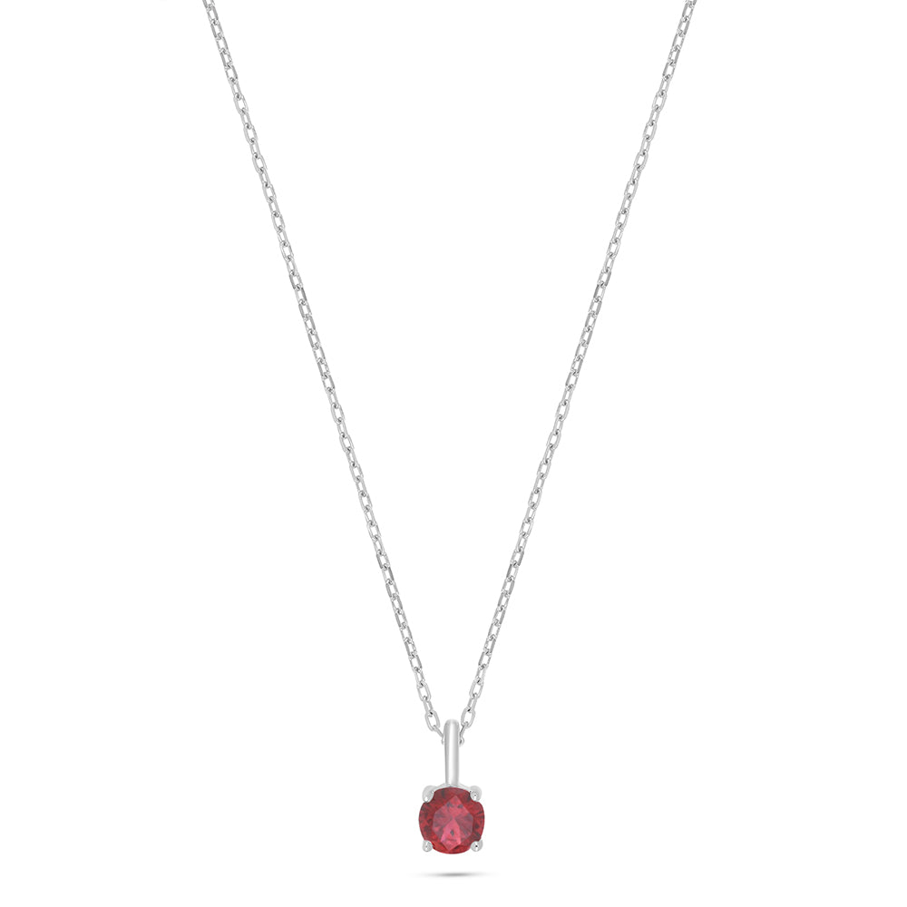 Sterling Silver 925 Necklace Rhodium Plated Embedded With Ruby Corundum