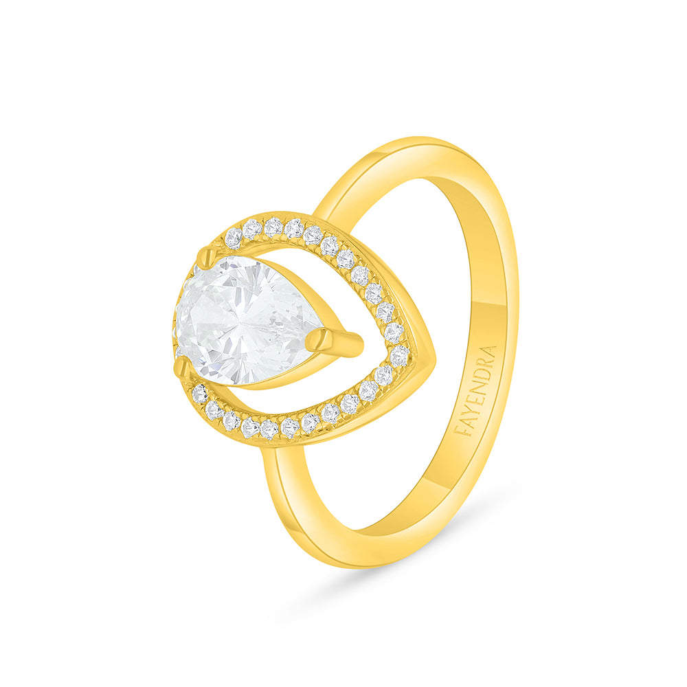 Sterling Silver 925 Ring Golden Plated Embedded With White Zircon