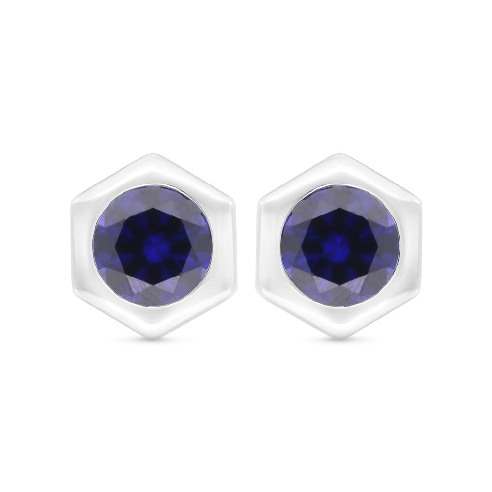 Sterling Silver 925 Earring Rhodium Plated Embedded With Sapphire Corundum