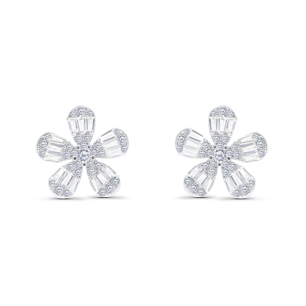 Sterling Silver 925 Earring Rhodium Plated Embedded With White CZ