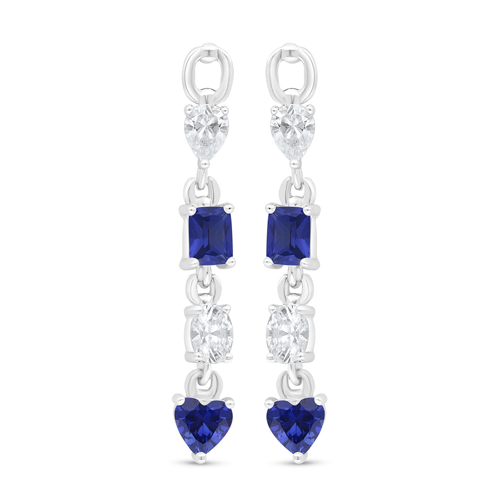 Sterling Silver 925 Earring Rhodium Plated Embedded With Sapphire Corundum And White Zircon