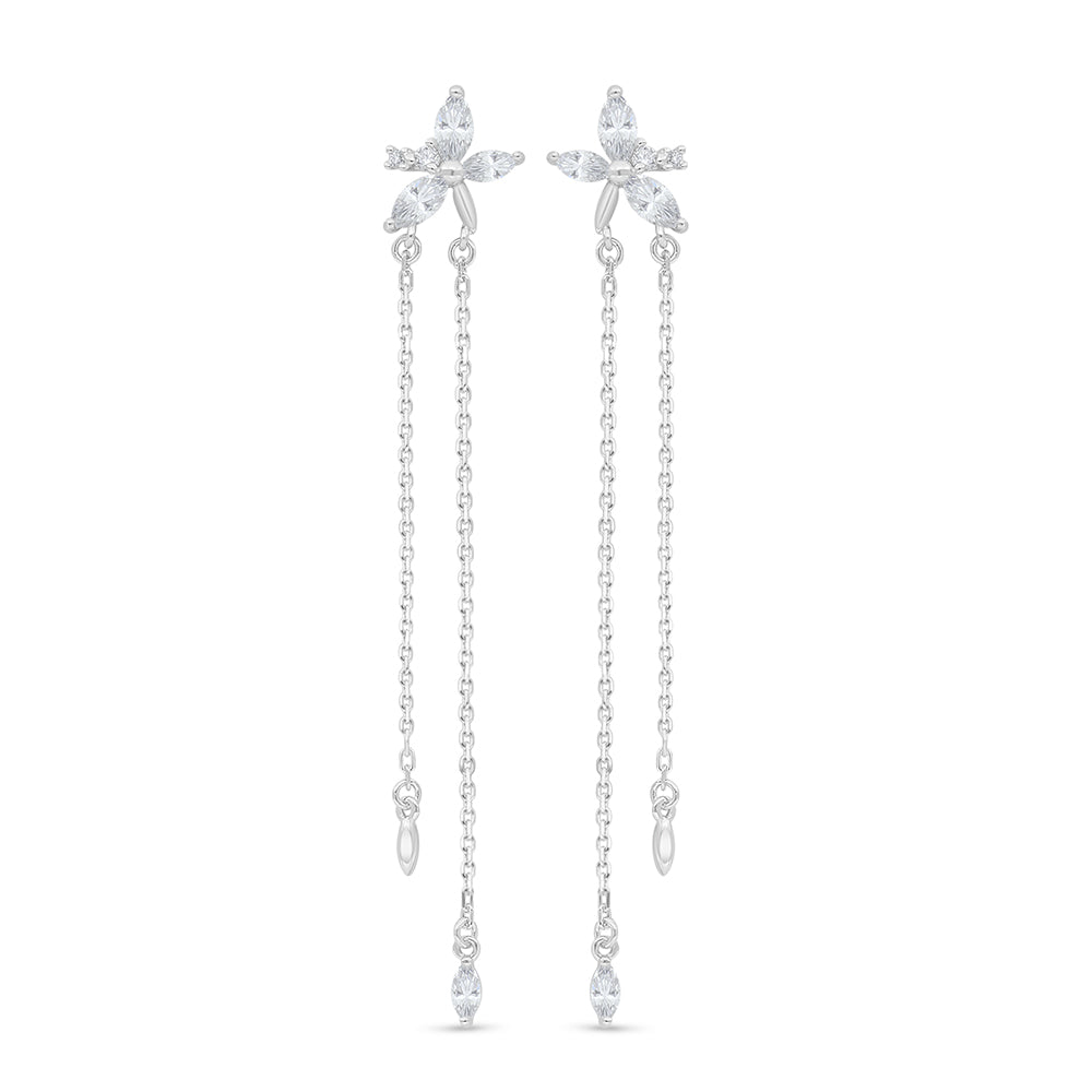 Sterling Silver 925 Earring Rhodium Plated Embedded With White Zircon