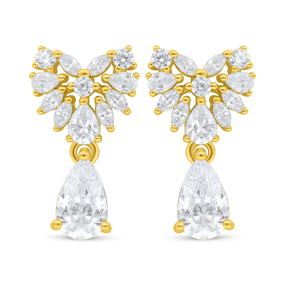 Sterling Silver 925 Earring Golden Plated Embedded With White Zircon