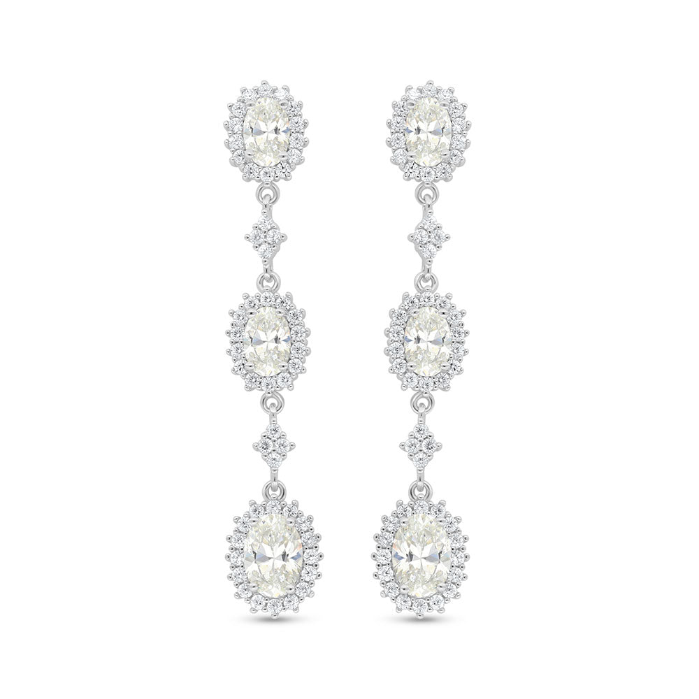 Sterling Silver 925 Earring Rhodium Plated Embedded With Diamond Color And White Zircon