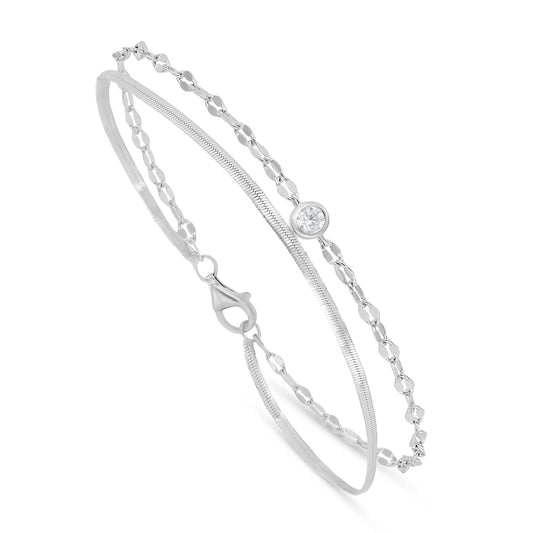 اسورة من الفضة الخالصة عيار 925 مطلية روديوم مرصعة فص ابيض