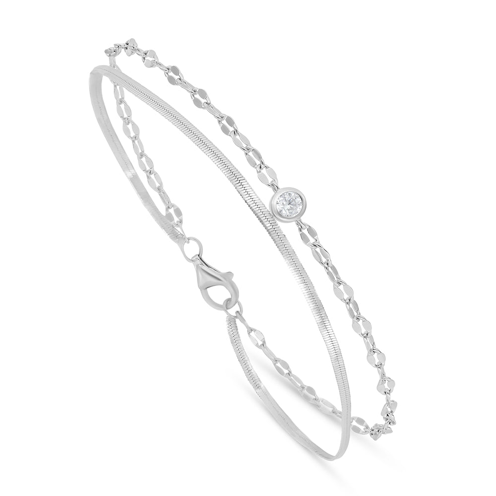 اسورة من الفضة الخالصة عيار 925 مطلية روديوم مرصعة فص ابيض