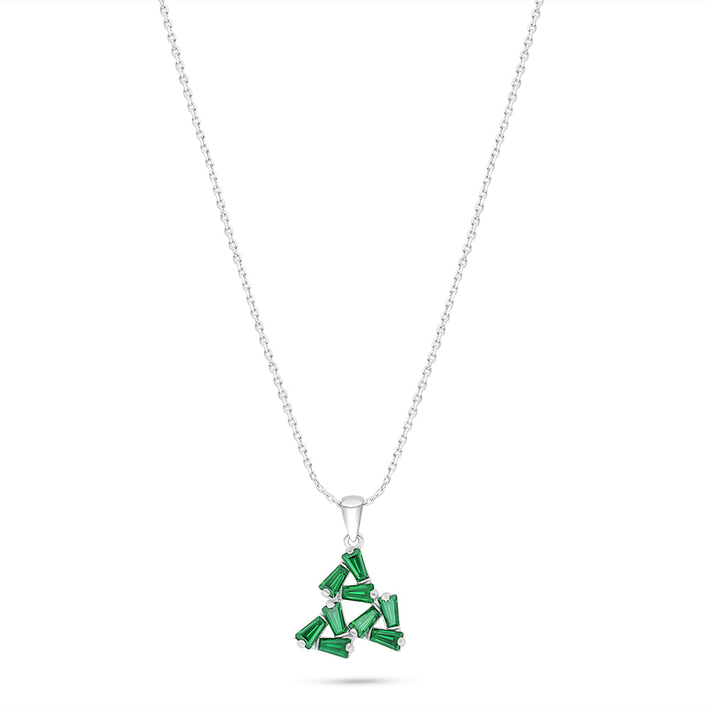 Sterling Silver 925 Necklace Rhodium Plated Embedded With Emerald Zircon
