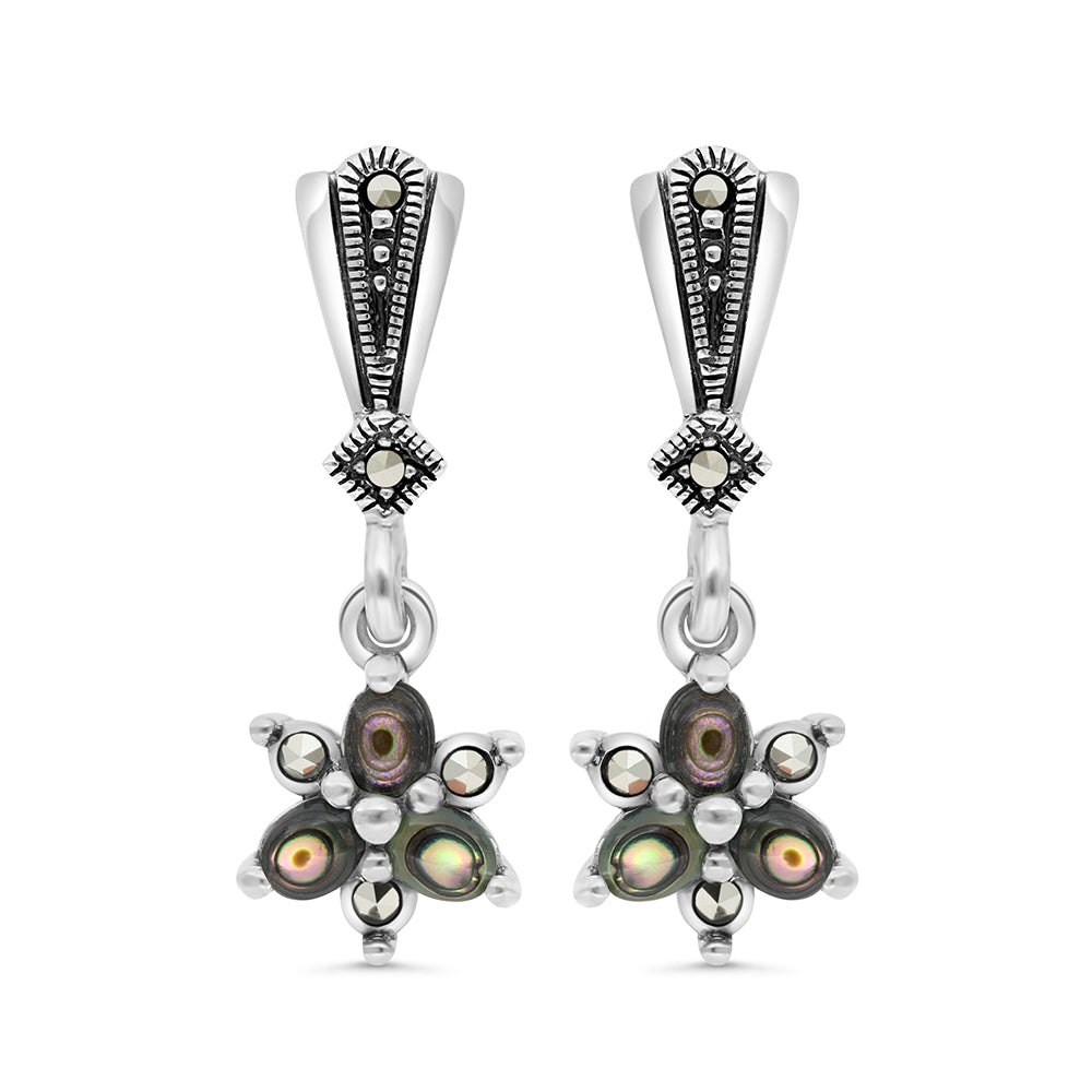 اقراط من الفضة الخالصة عيار 925 مرصعه احجار صدف استرالي طبيعي و ماركسايت