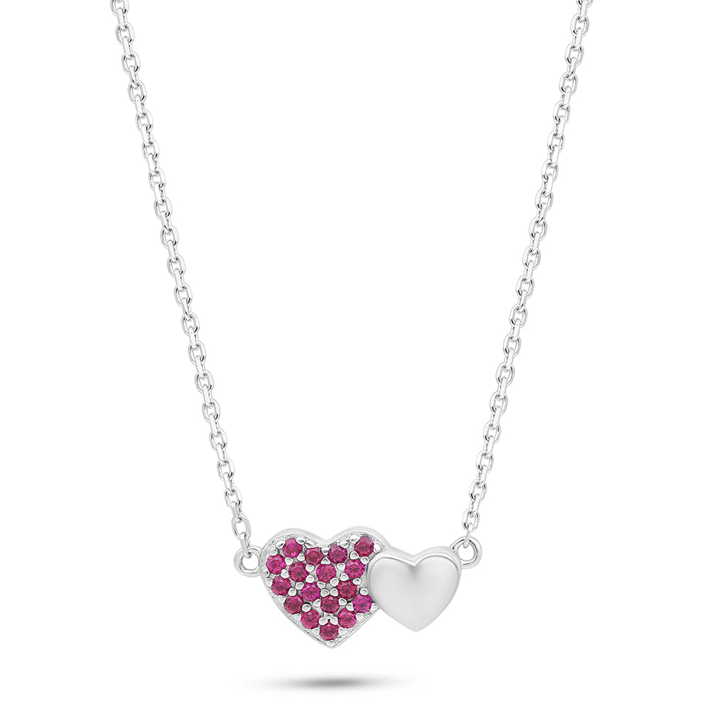 Sterling Silver 925 Necklace Rhodium Plated Embedded With Ruby Corundum