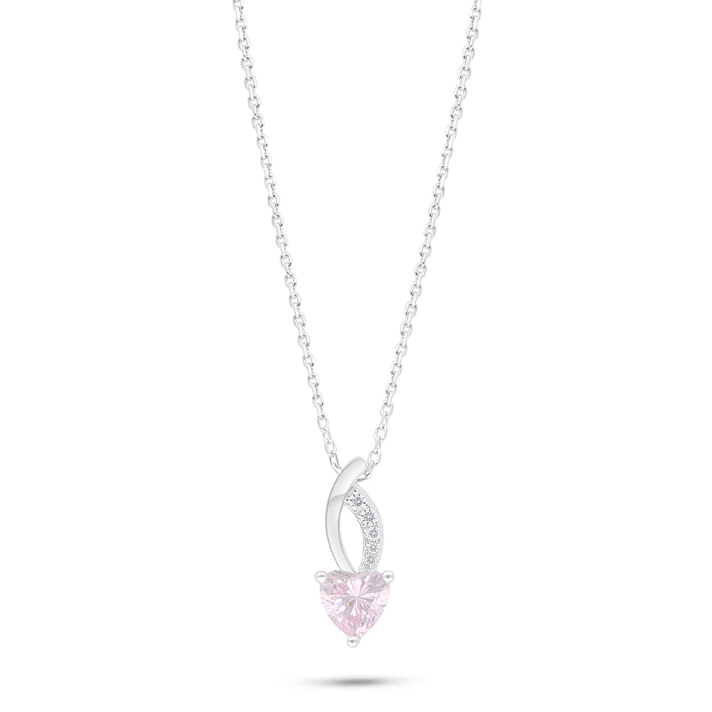 Sterling Silver 925 Necklace Rhodium Plated Embedded With Pink Zircon And White Zircon