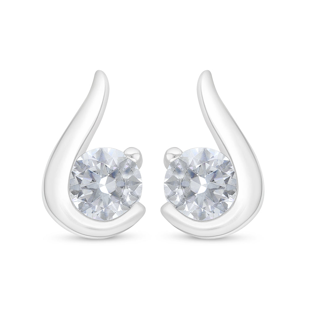 Sterling Silver 925 Earring Rhodium Plated Embedded With White Zircon