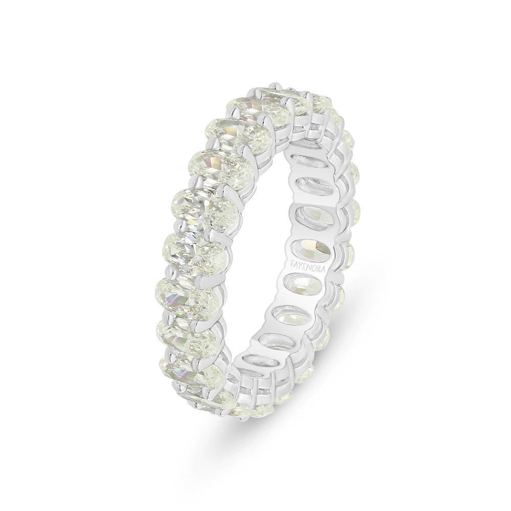 Sterling Silver 925 Ring Rhodium Plated Embedded With Yellow Diamond And White Zircon