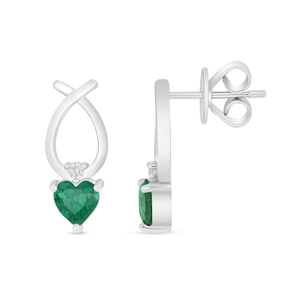 Sterling Silver 925 Earring Rhodium Plated Embedded With Emerald Zircon And White Zircon