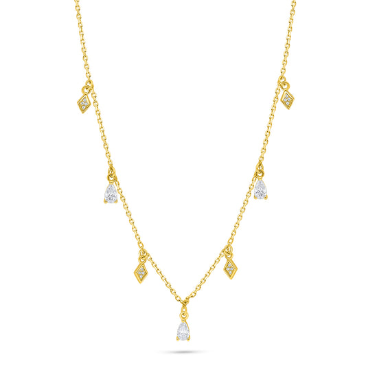 Sterling Silver 925 Necklace Golden Plated Embedded With White Zircon