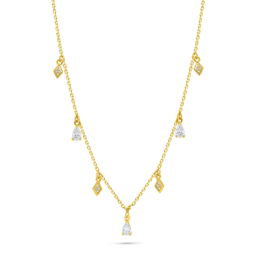 Sterling Silver 925 Necklace Golden Plated Embedded With White Zircon