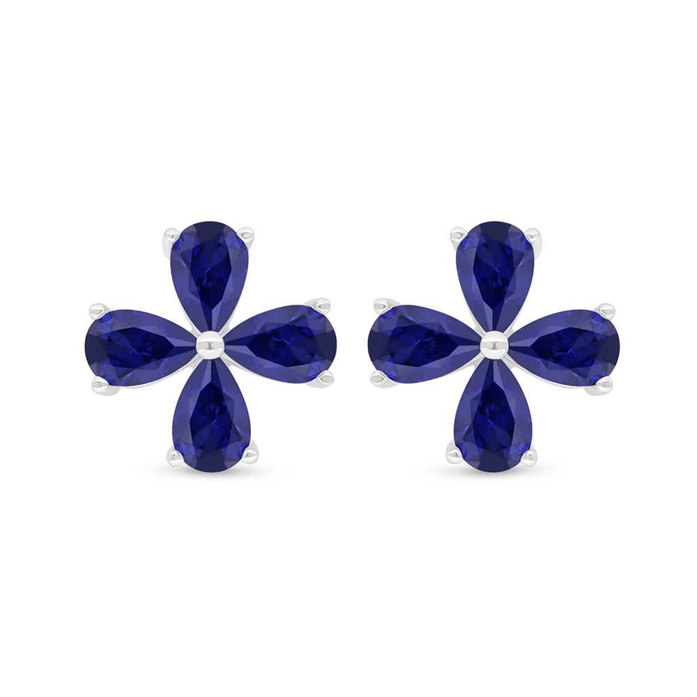 Sterling Silver 925 Earring Rhodium Plated Embedded With Sapphire Corundum