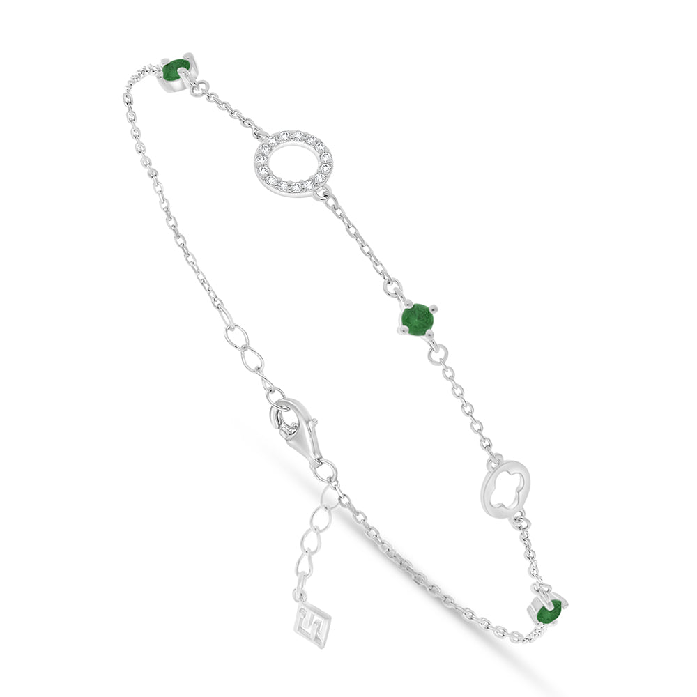 Sterling Silver 925 Bracelet Rhodium Plated Embedded With Emerald Zircon