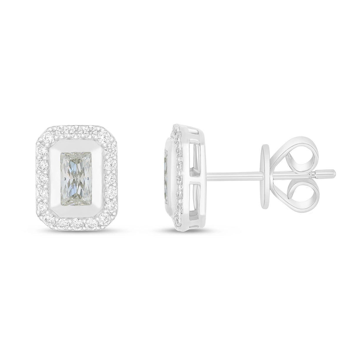 Sterling Silver 925 Earring Rhodium Plated Embedded With Diamond Zircon And White Zircon