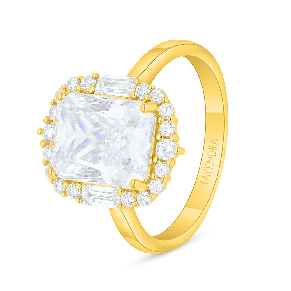 Sterling Silver 925 Ring Golden Plated Embedded With White Zircon