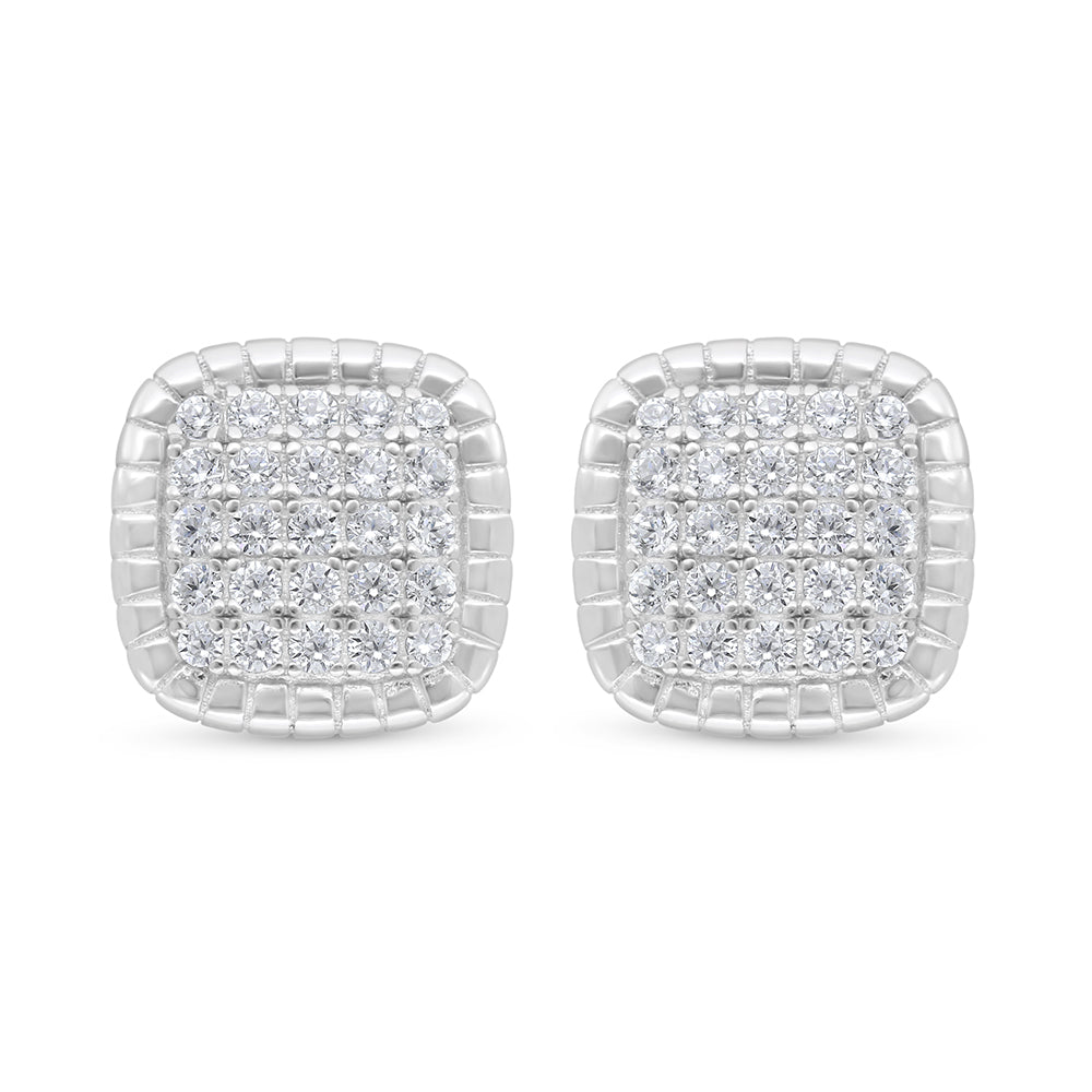 Sterling Silver 925 Earring Rhodium Plated Embedded With White Zircon