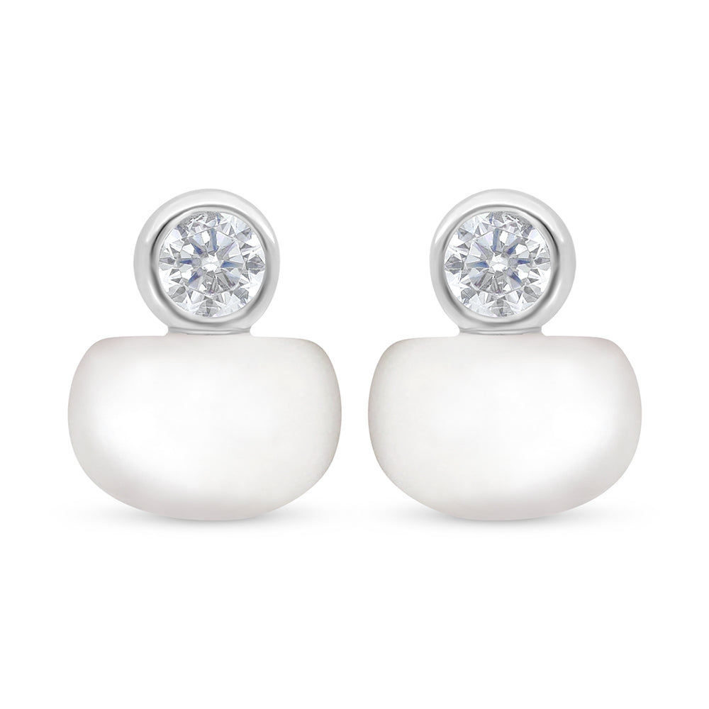 اقراط من الفضة الخالصة عيار 925 مطلية روديوم مرصعة لولو ابيض طبيعي و فص ابيض