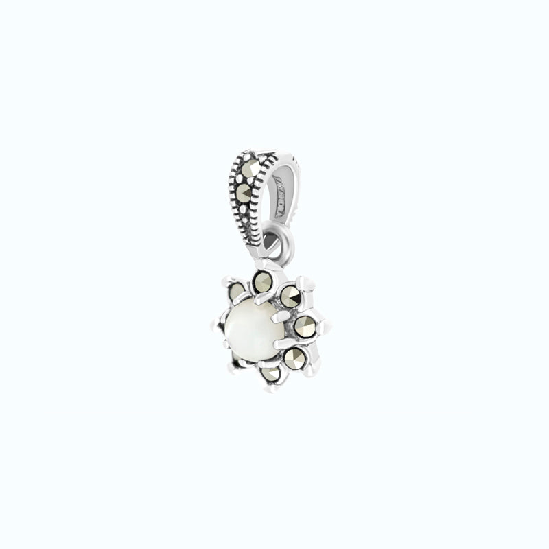 Sterling Silver 925 Pendant Embedded With Natural White Shell And Marcasite Stones
