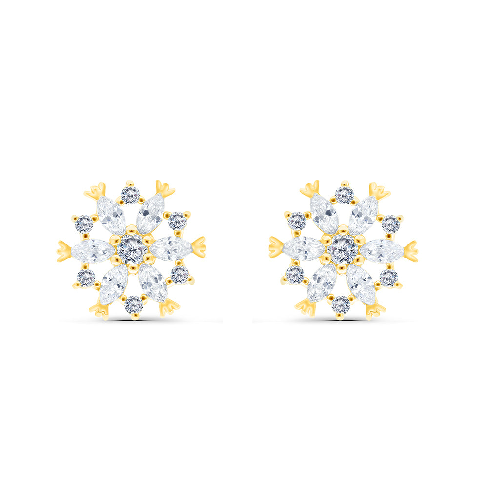 Sterling Silver 925 Earring Gold Plated Embedded With White CZ