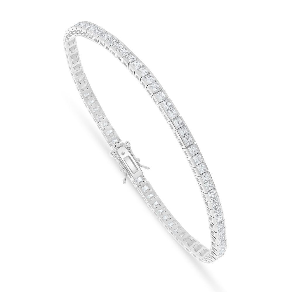 Sterling Silver 925 Bracelet Rhodium Plated Embedded With White Zircon