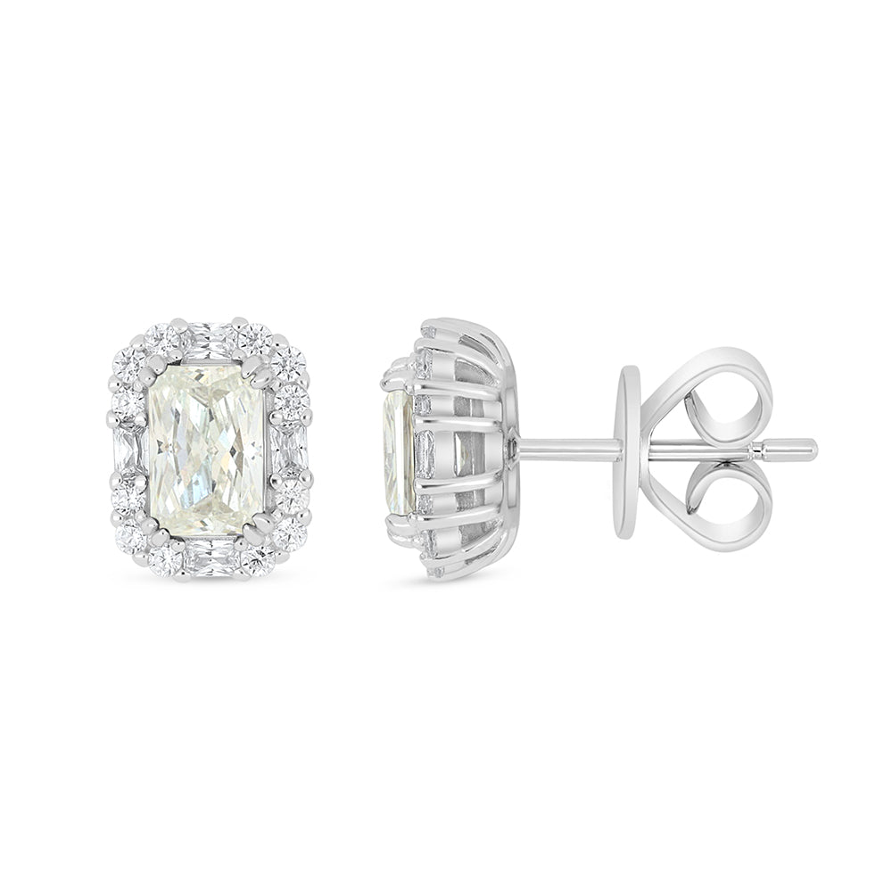 Sterling Silver 925 Earring Rhodium Plated Embedded With Diamond Zircon And White Zircon