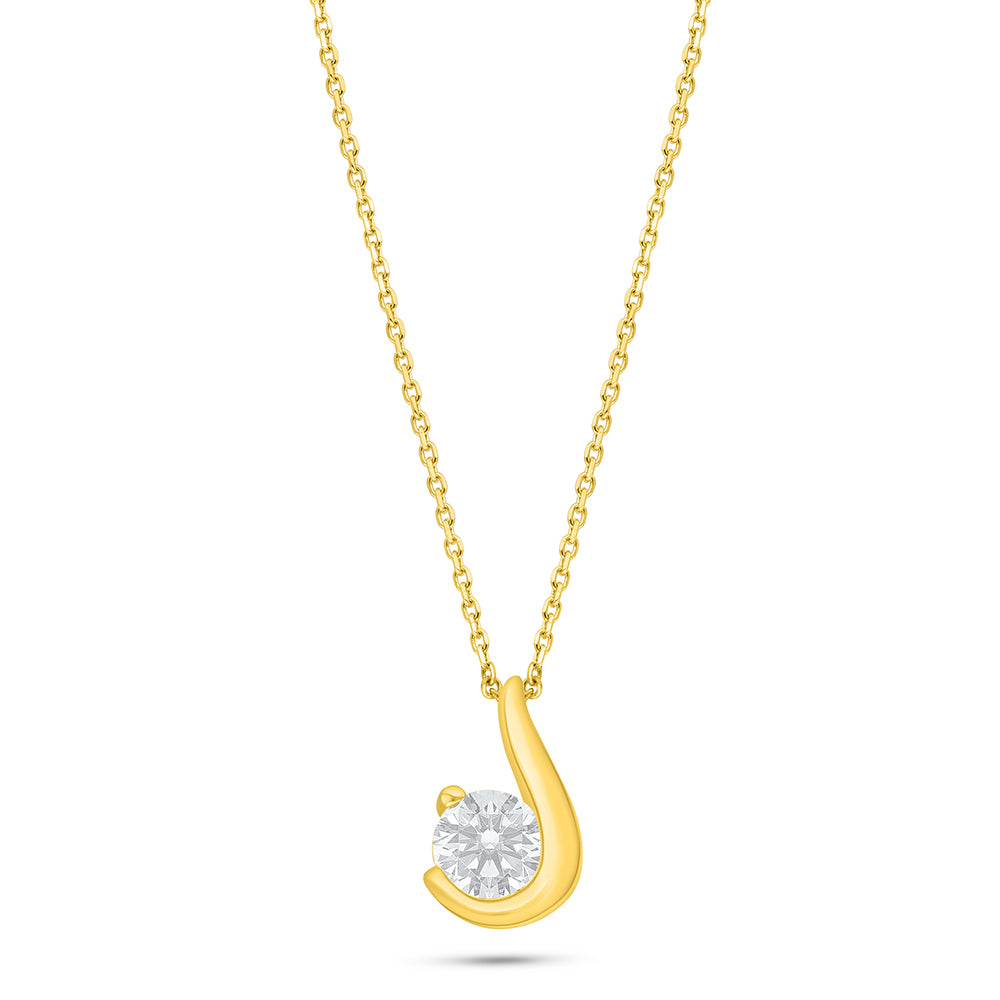 Sterling Silver 925 Necklace Golden Plated Embedded With White Zircon