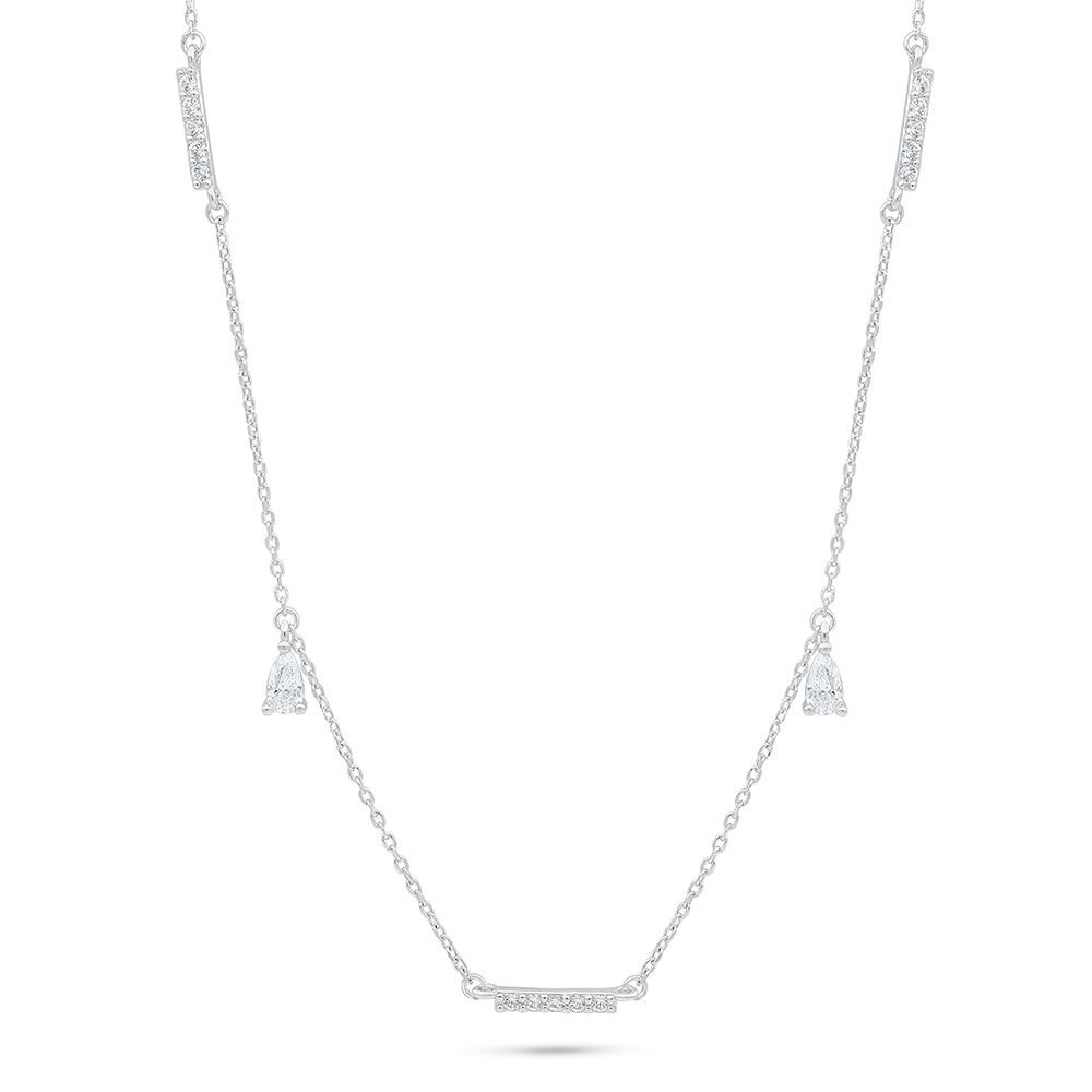Sterling Silver 925 Necklace Rhodium Plated Embedded With White Zircon