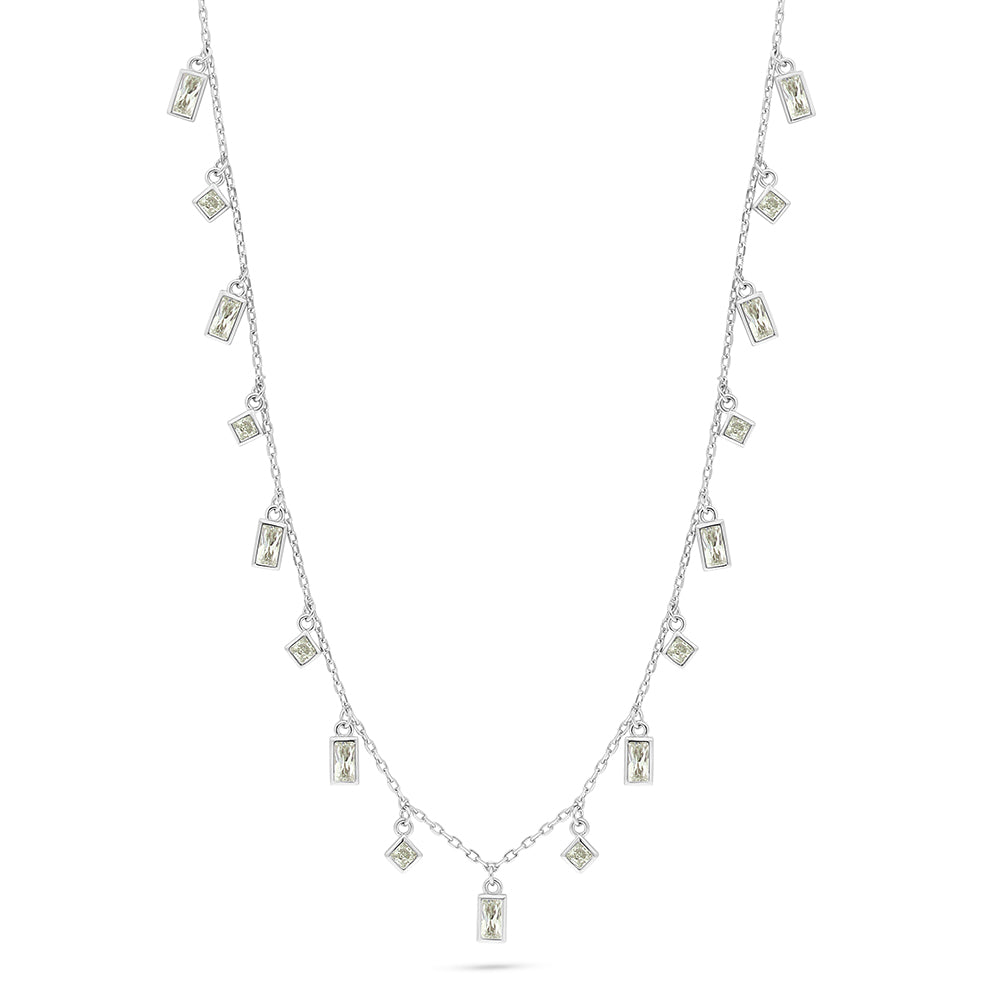 Sterling Silver 925 Necklace Rhodium Plated Embedded With Yellow Diamond And White Zircon