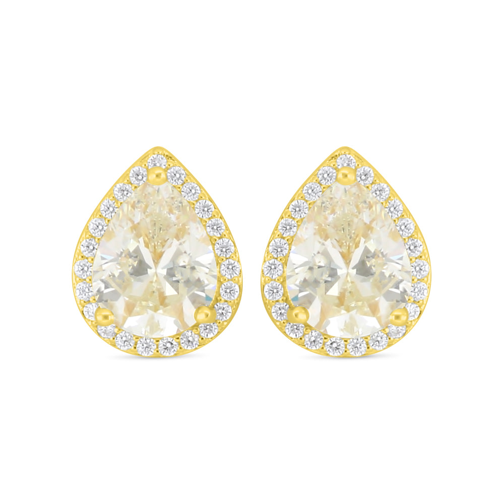 اقراط من الفضة الخالصة عيار 925 مطلي ذهبي مرصع زركون الكناري الالماسي و فص ابيض