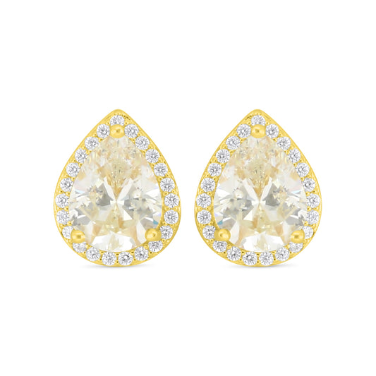 اقراط من الفضة الخالصة عيار 925 مطلي ذهبي مرصع زركون الكناري الالماسي و فص ابيض