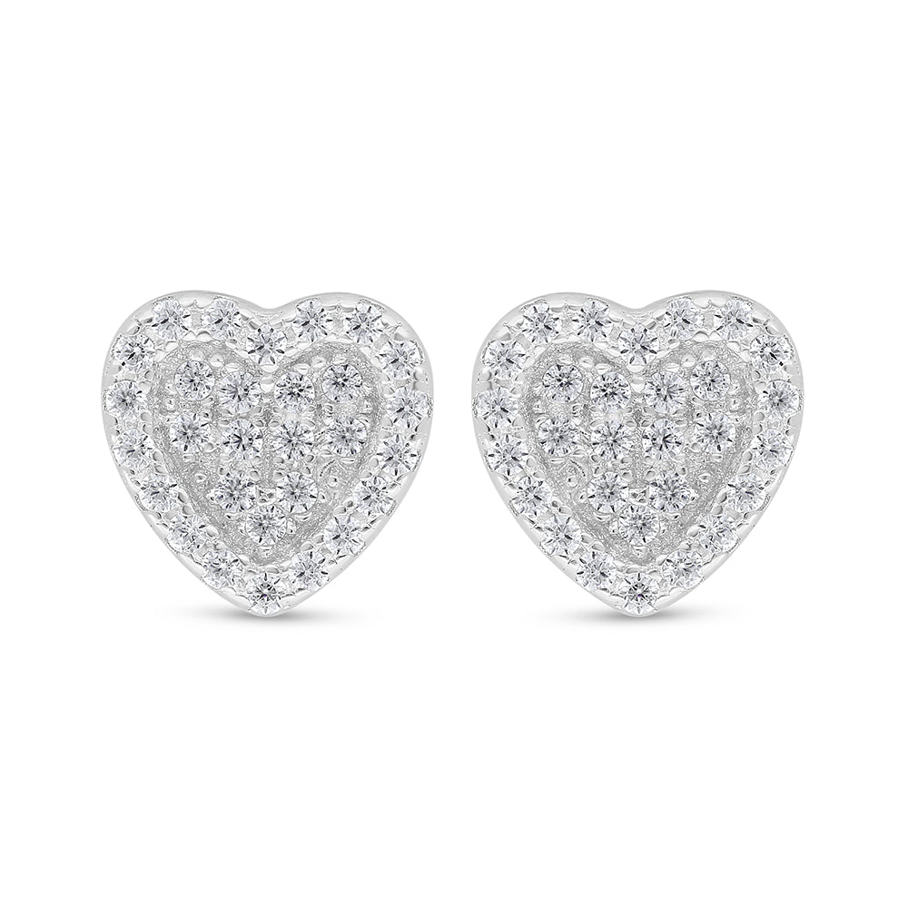 Sterling Silver 925 Earring Rhodium Plated Embedded With White Zircon