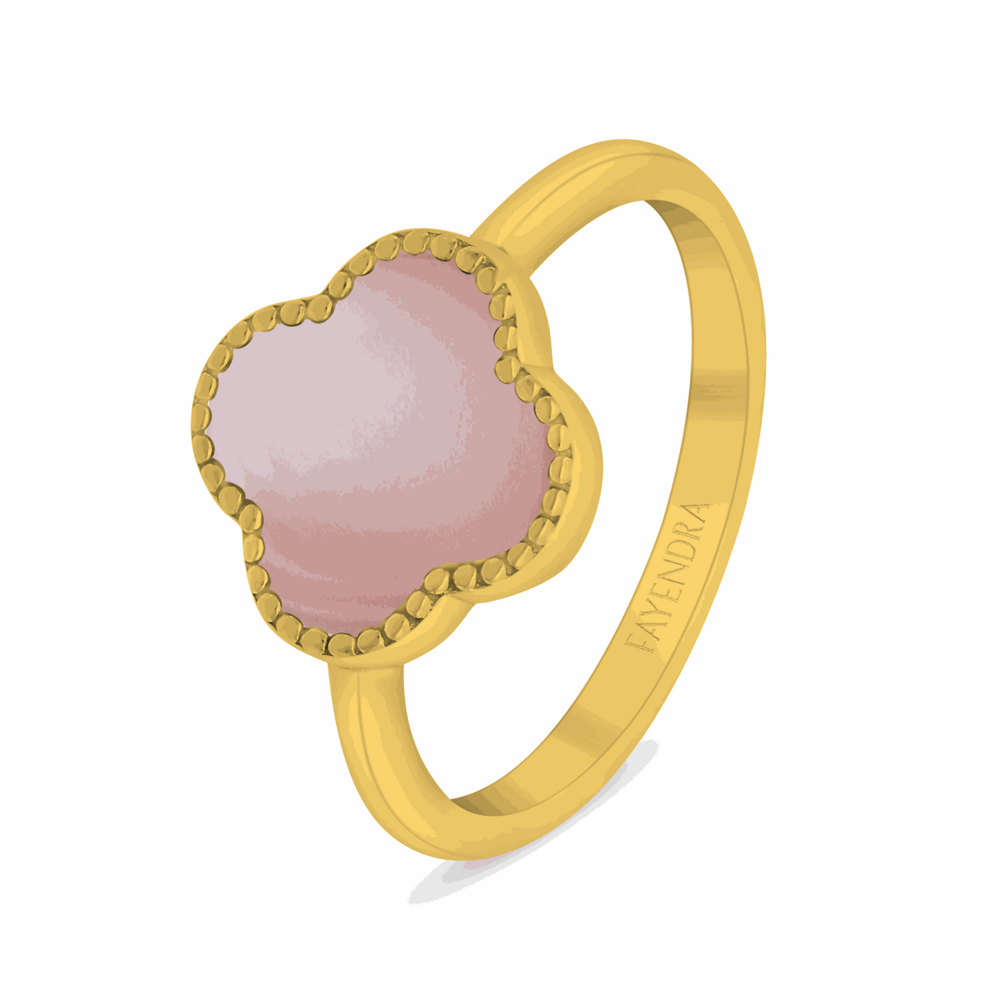 Sterling Silver 925 Ring Golden Plated Embedded With Pink Shell