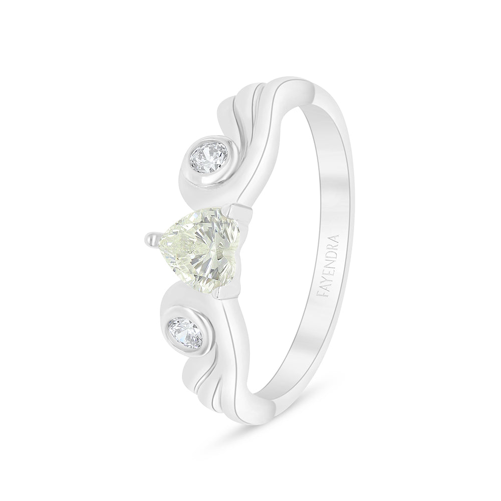 Sterling Silver 925 Ring Rhodium Plated Embedded With Yellow Diamond And White Zircon