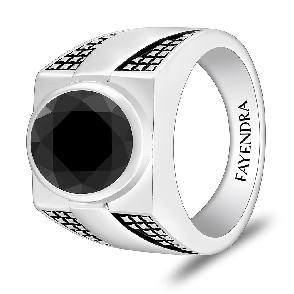 خاتم رجالي من الفضة الخالصة عيار 925 مطلي روديوم و اسود مرصع احجار اونكس سبينل