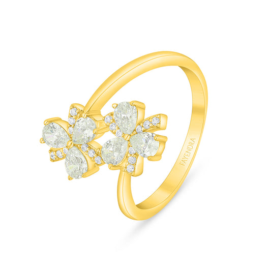 Sterling Silver 925 Ring Golden Plated Embedded With Diamond Zircon And White Zircon